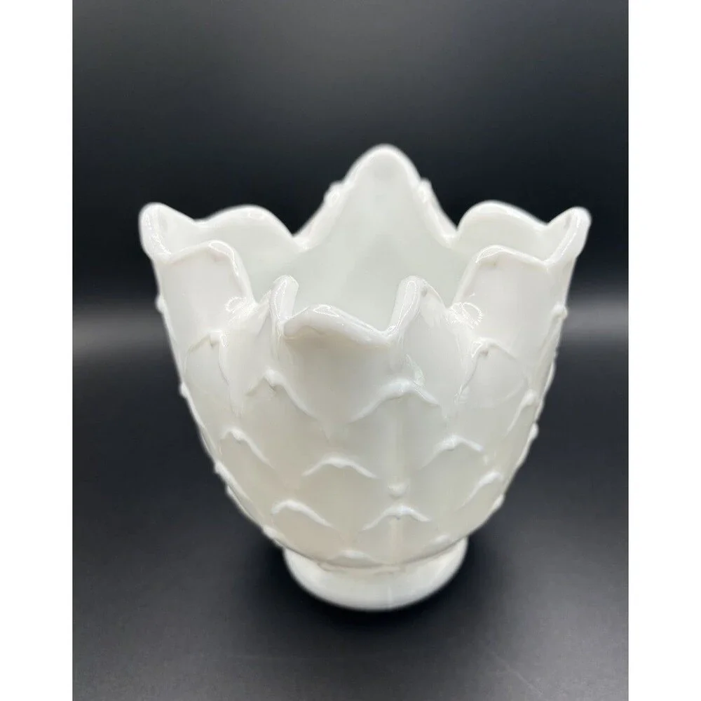 Vintage Imperial Milk Glass Crimped Cupped Vase 5”